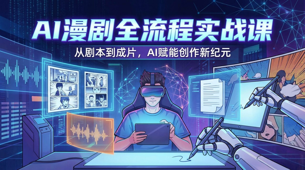 AI漫剧全流程实战课，剧本改编+素材制作+AI生成视频